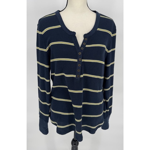 Market & Spruce Aubree Pullover‎ Sweater Womens Large Striped Navy Blue/Green - Picture 1 of 7